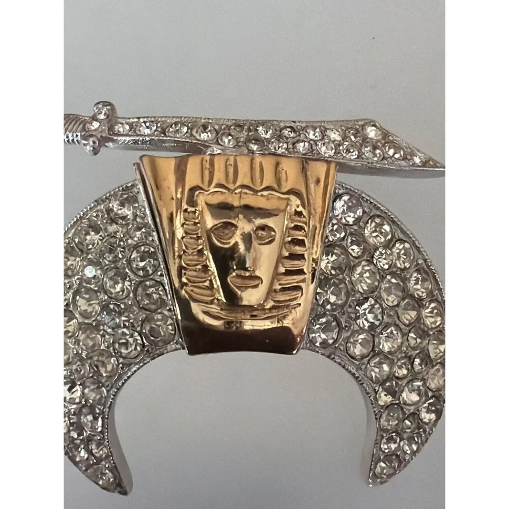Vintage ORA Shriners Crescent Scimitar Rhinestone Brooch Masonic Fraternal Pin - Picture 3 of 9
